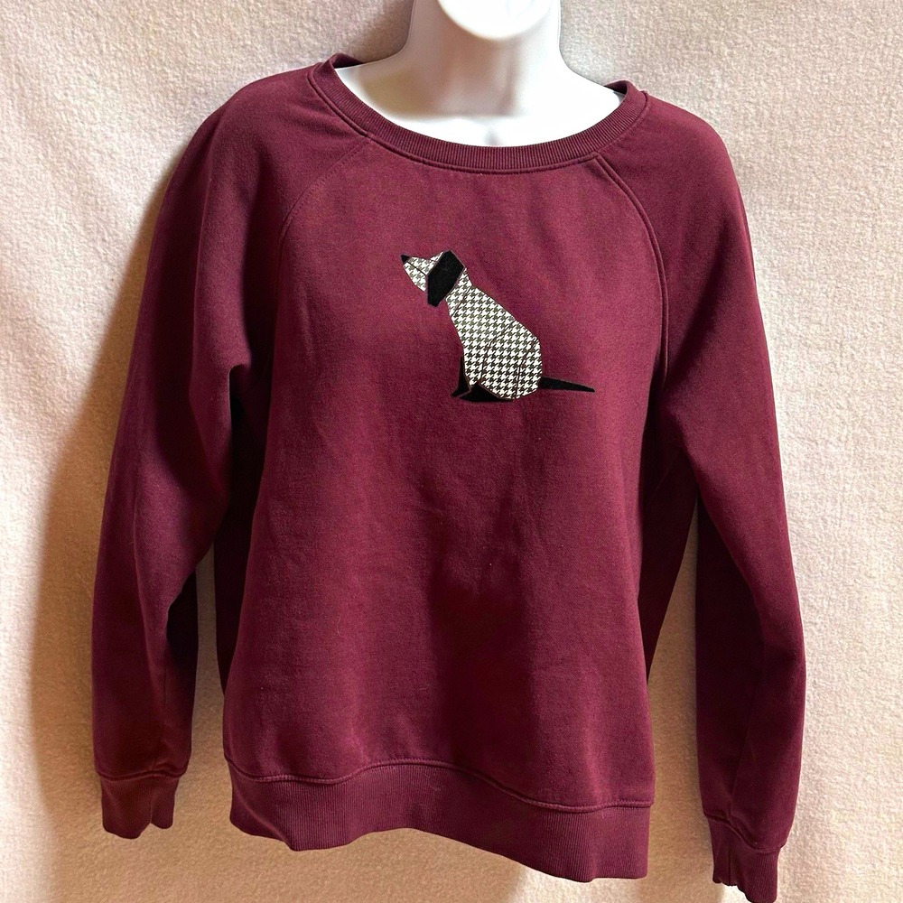 Columbia Womens M Crewneck Sweatshirt Maroon Houndstooth Dog Graphic Long Sleeve